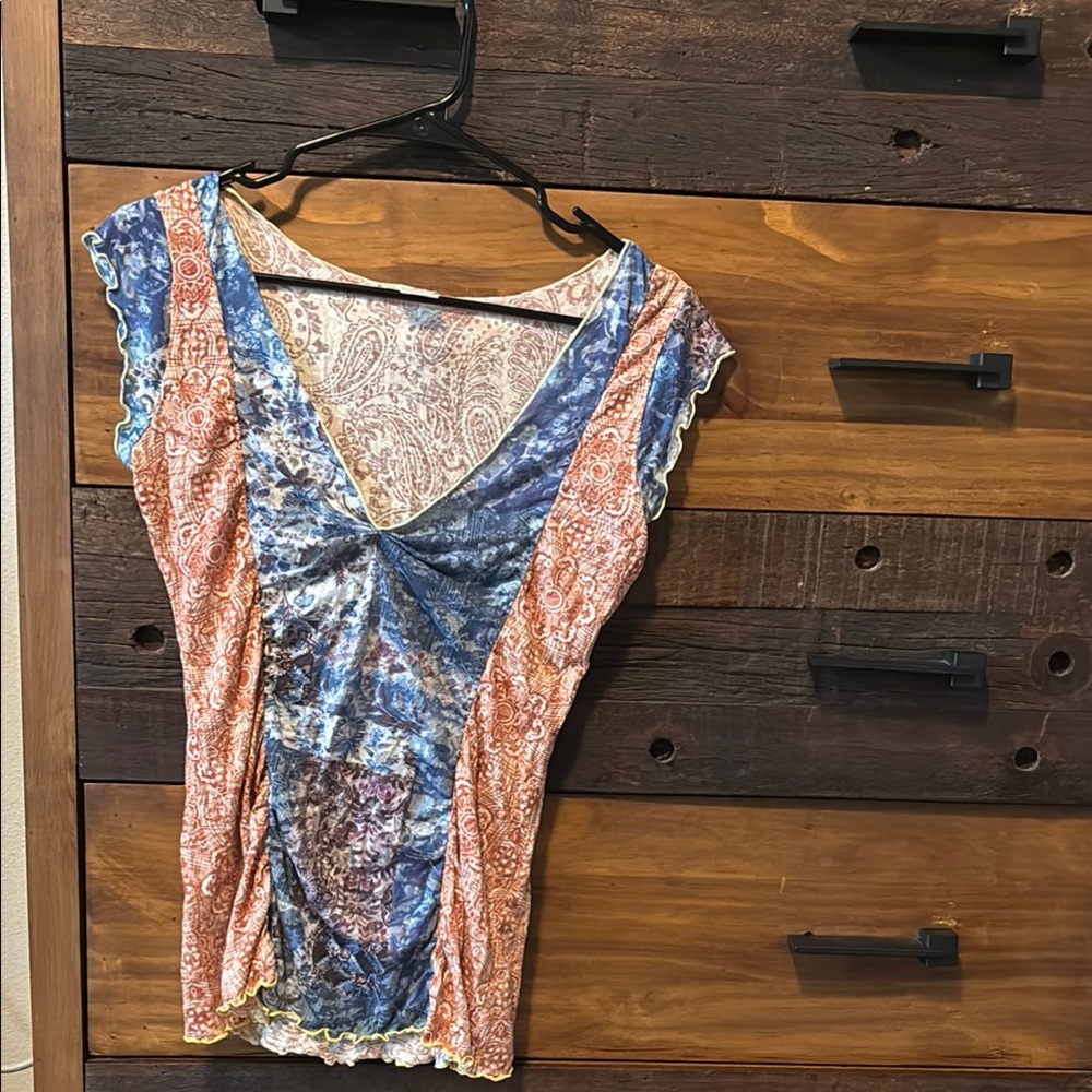 Vibrant Blue and Orange Ruched Fitted Bodysuit